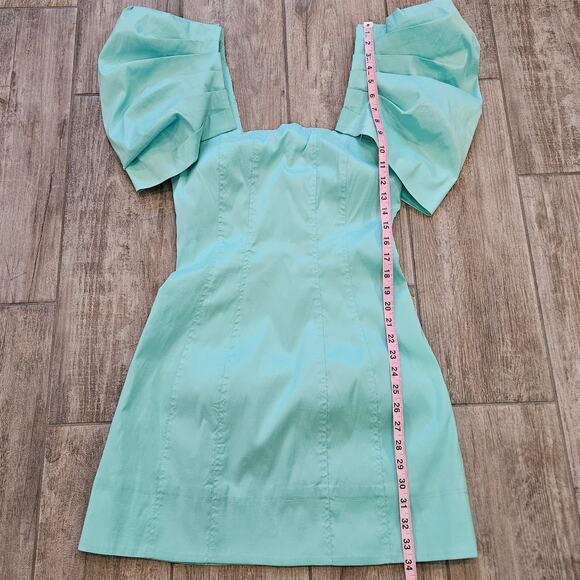 Aureta Studio Lisette Dress Size M Mint Puff Sleeve Mini Structured Statement - Picture 4 of 12
